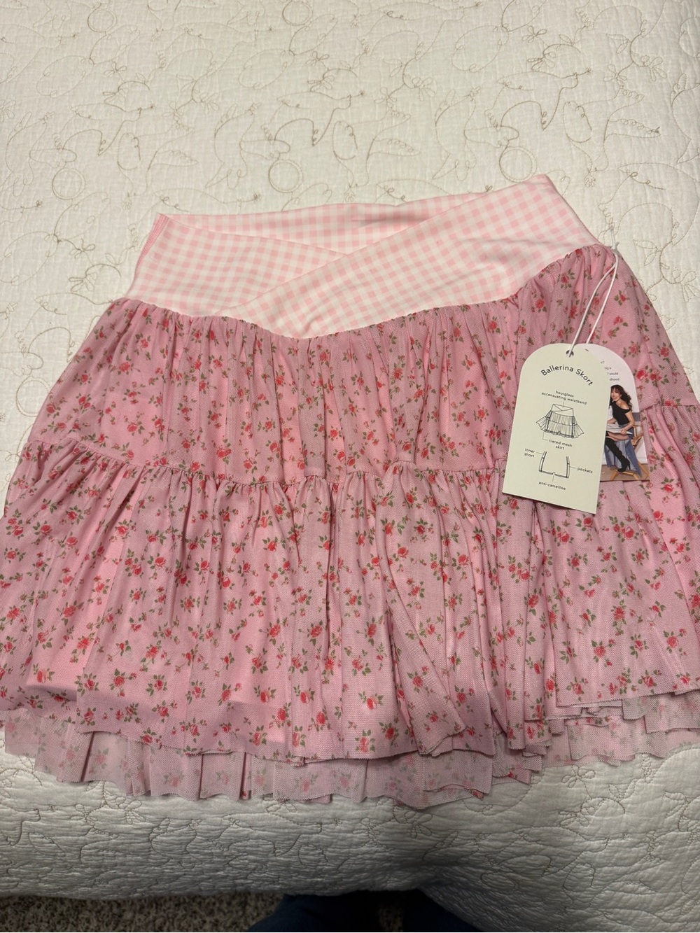 Pink Floral Tiered Skort with Gingham Waistband